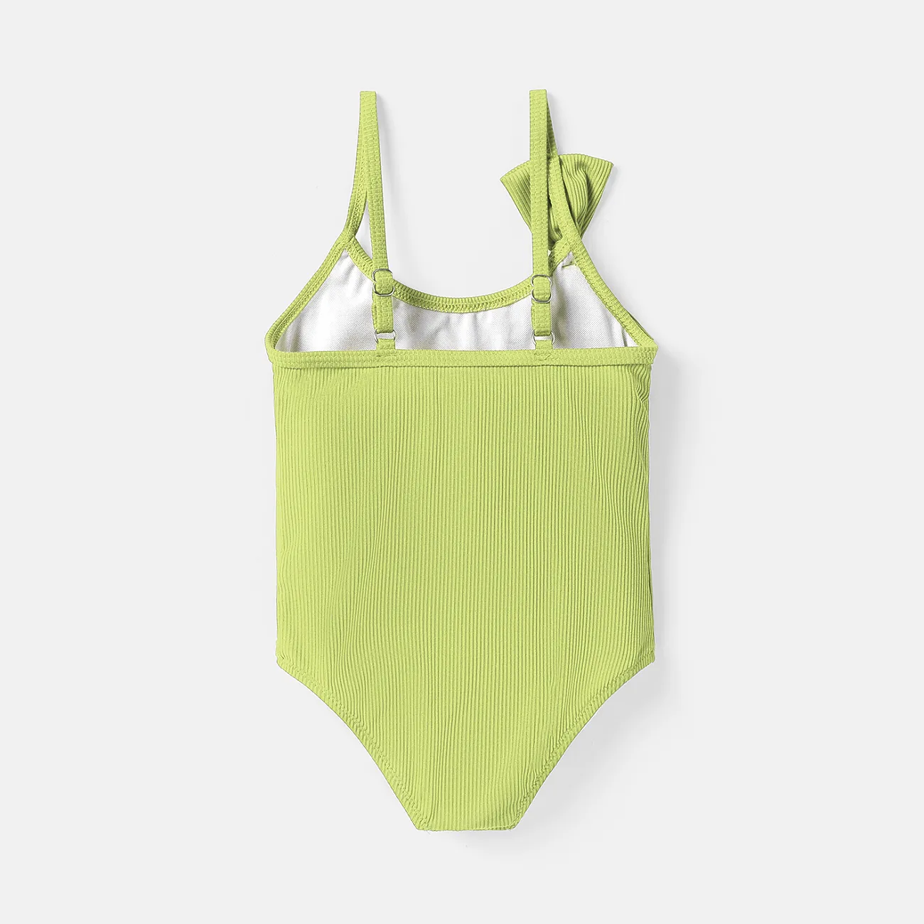 Baby Girl Solid Ruffle Trim Bow Decor One Piece Cami Swimsuit Green big image 1