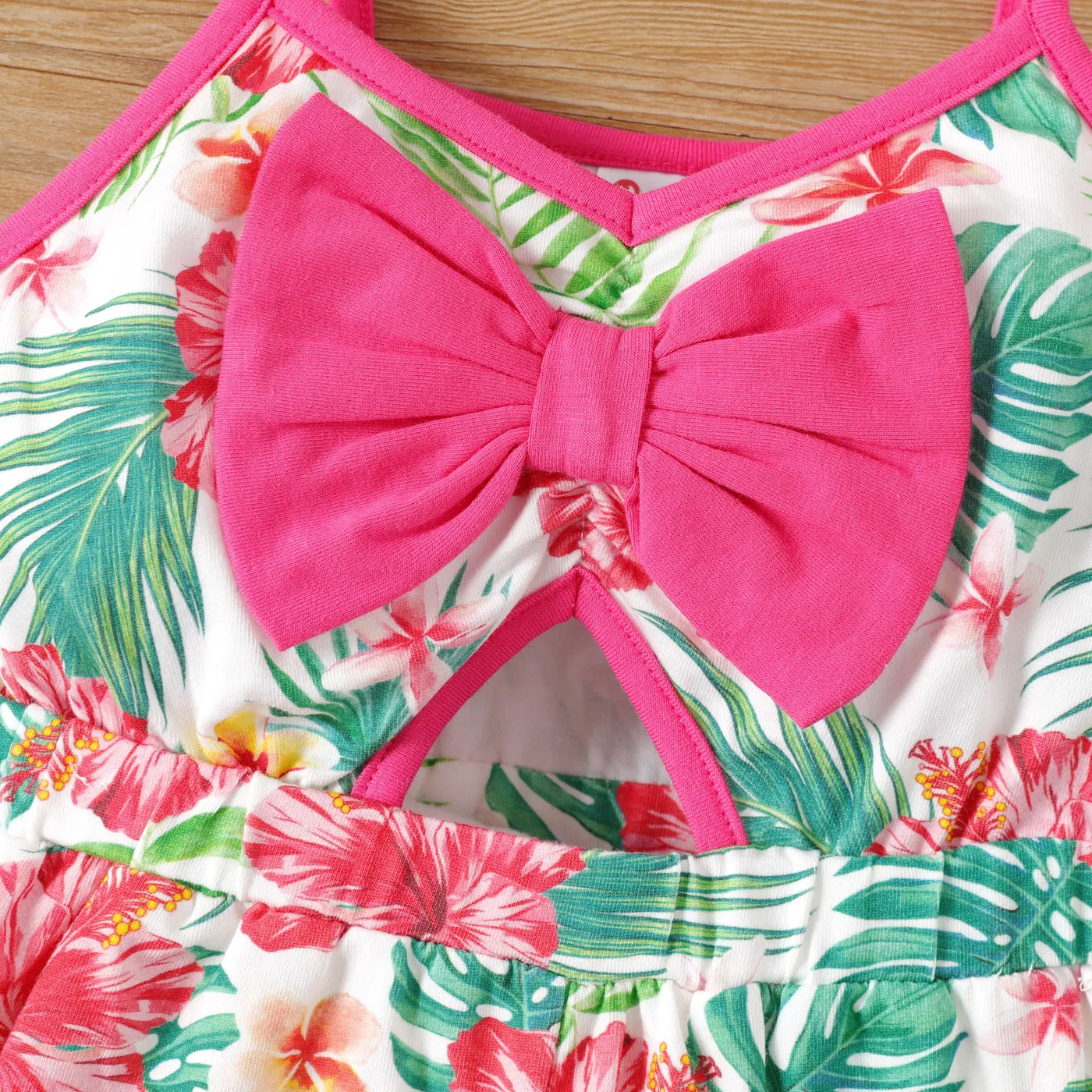 Toddler Girl Cotton Floral Print Bowknot Design Slip Rompers  image 4