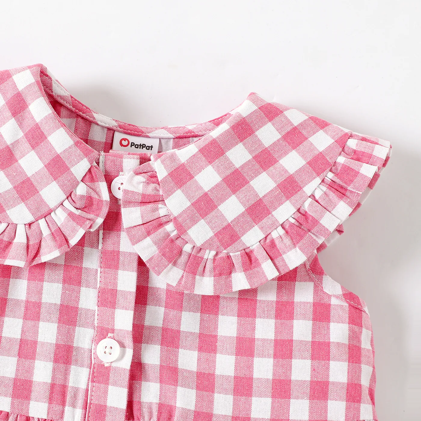 Toddler Girl Plaid Statement Collar Button Design Sleeveless Dress PINK-1 image 3