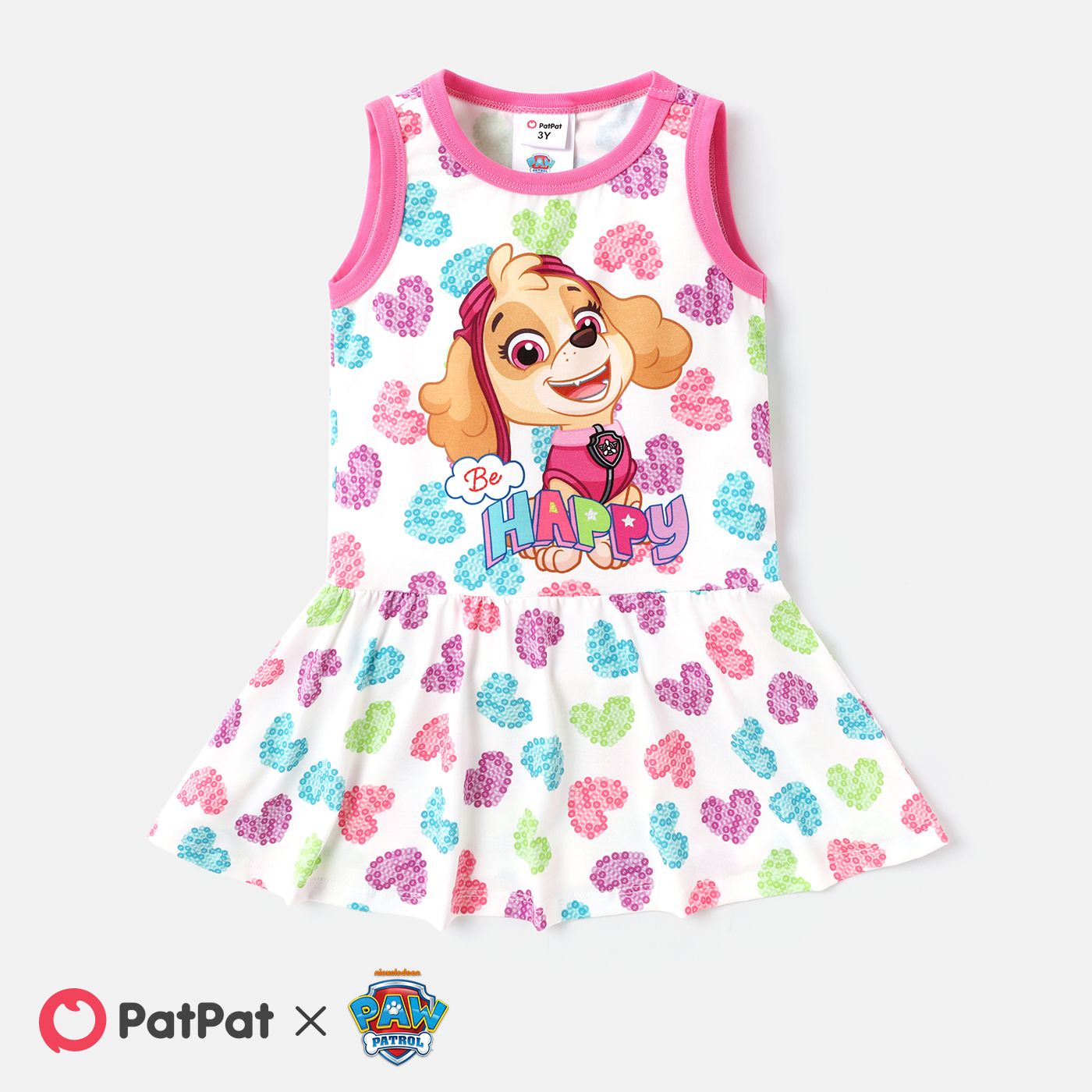 paw patrol toddler girl heart print naia/cotton sleeveless dress