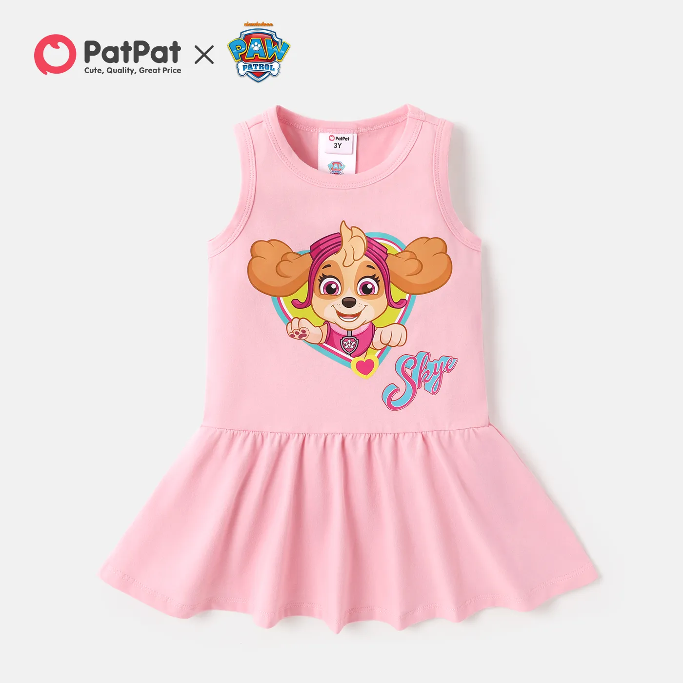 PAW Patrol Toddler Girl Heart Print Naia/Cotton Sleeveless Dress Pink big image 1