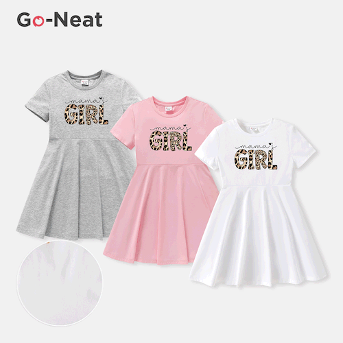 Go-Neat Water Repellent and Stain Resistant Sibling Matching Leopard Letter Print Short-sleeve Dress