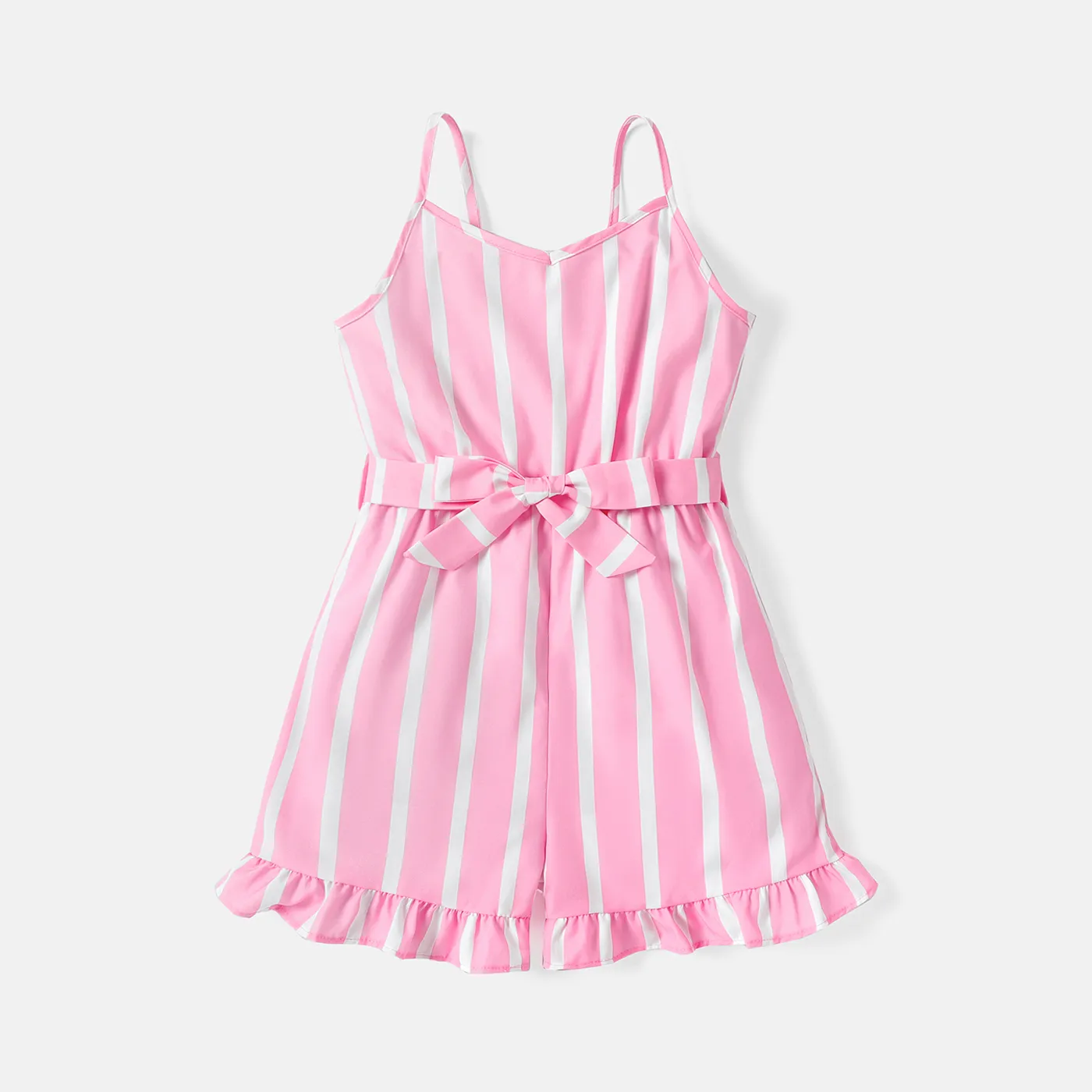 Kid Girl Stripe Ruffled Belted Slip Rompers