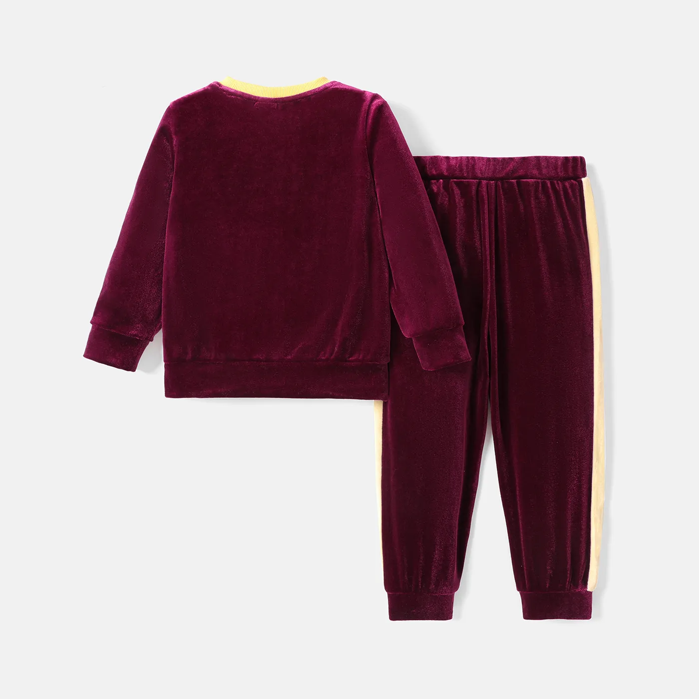 2pcs Toddler Girl Letter Embroidered Velvet Sweatshirt and Elasticized Pants Set WineRed image 2