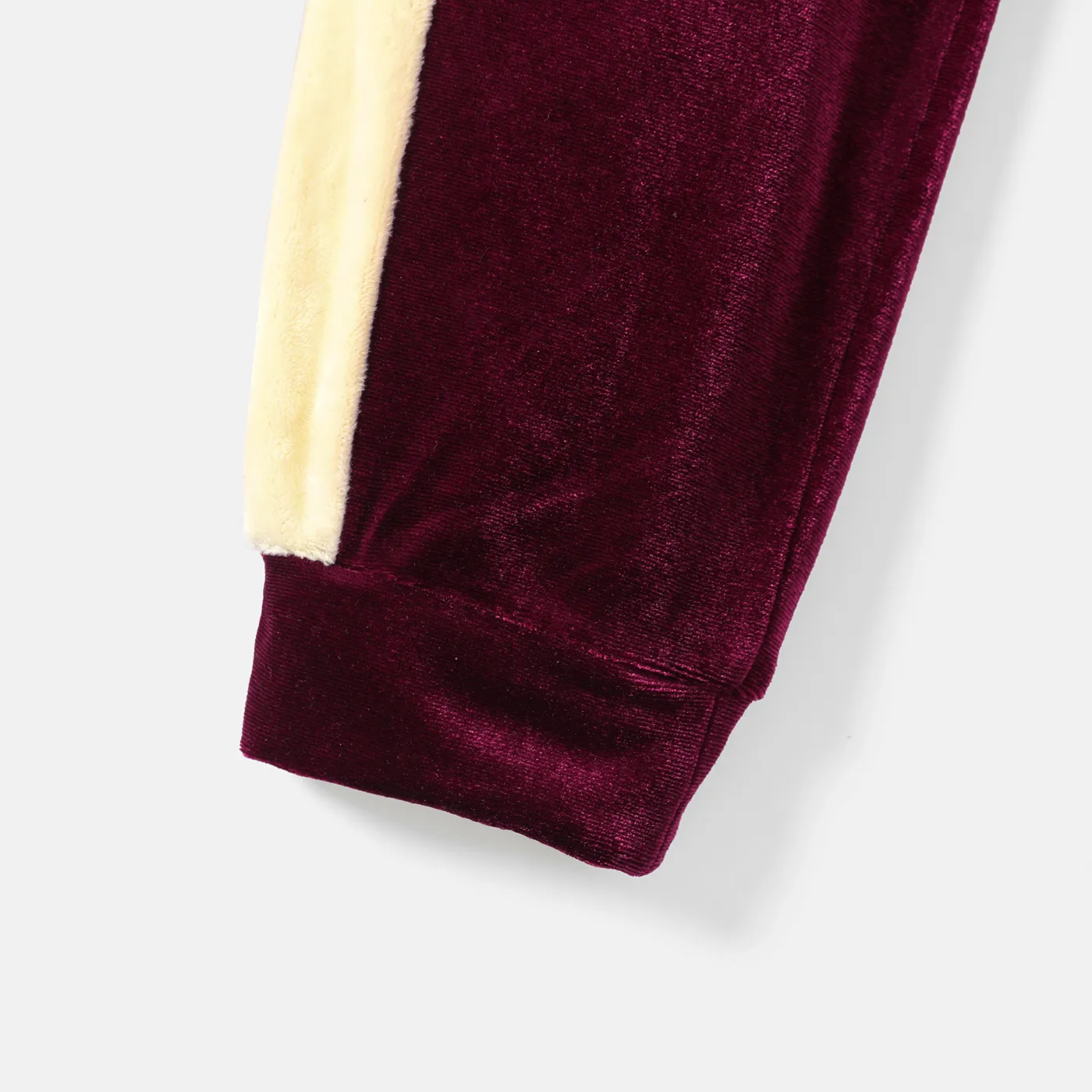 2pcs Toddler Girl Letter Embroidered Velvet Sweatshirt and Elasticized Pants Set WineRed image 4