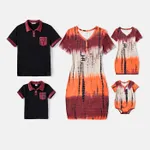 Family Matching 95% Cotton Short-sleeve Polo Shirts and Allover Print Bodycon Dresses Sets  image 2