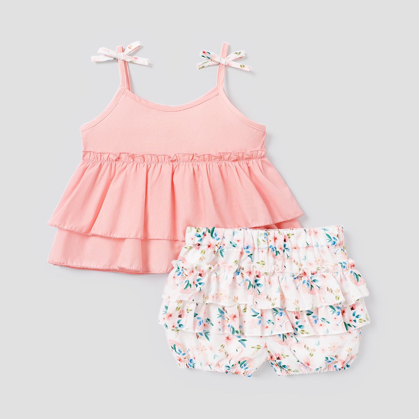 

2pcs Toddler Girl Layered Camisole and Floral Print Elasticized Shorts Set