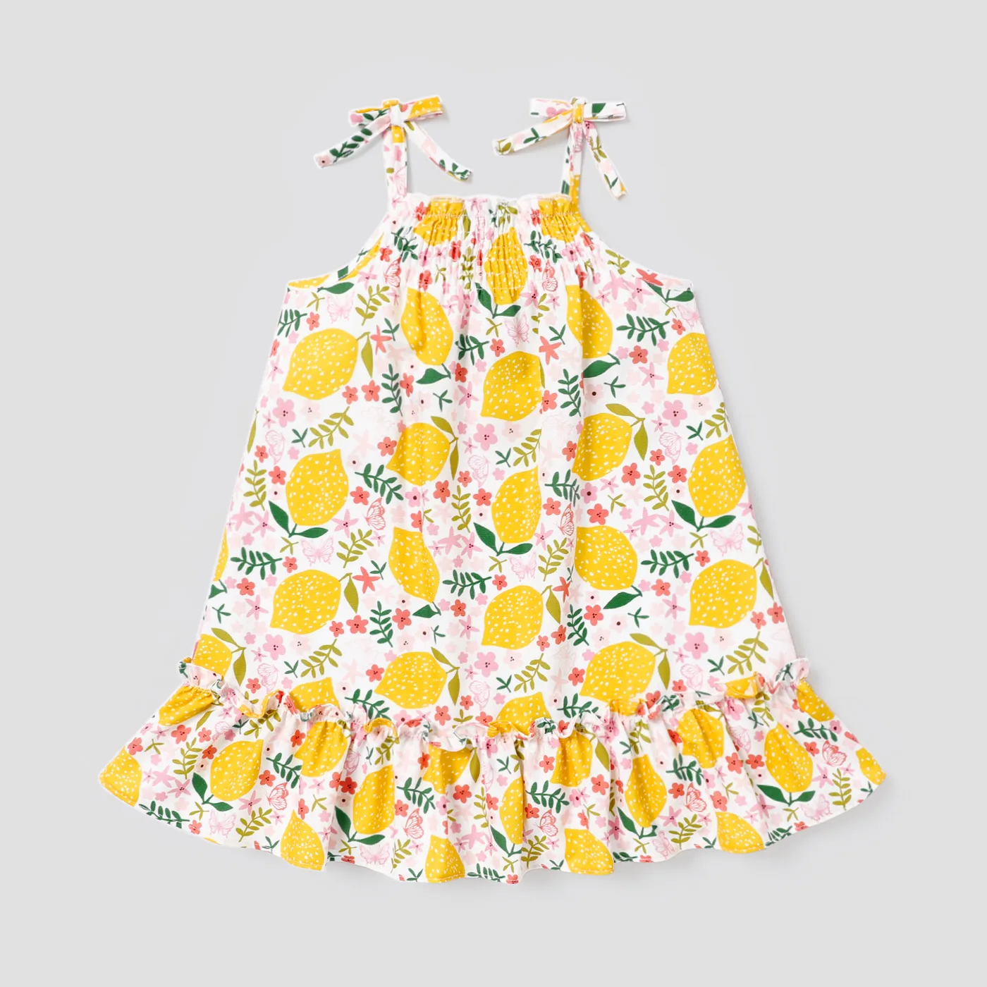 Baby Girl Allover Lemon Print Ruffled Hem Cami Dress Pink big image 1