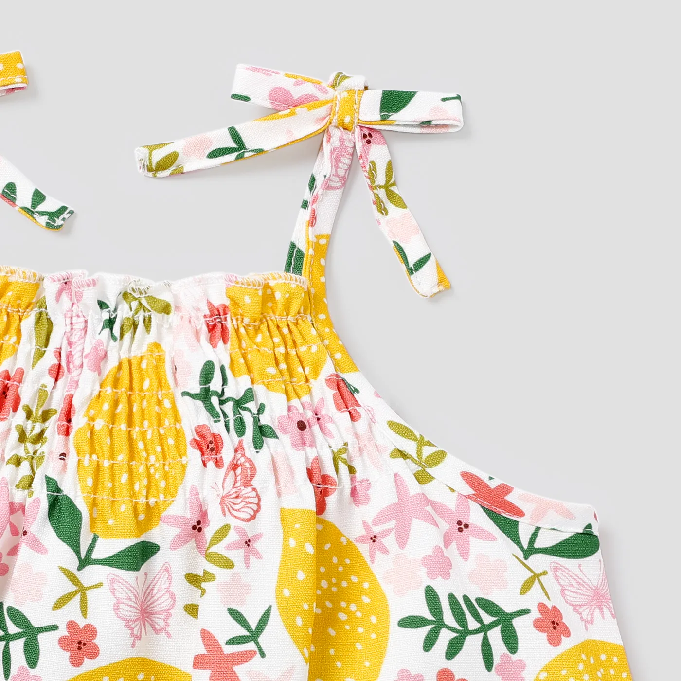 Baby Girl Allover Lemon Print Ruffled Hem Cami Dress Pink image 3