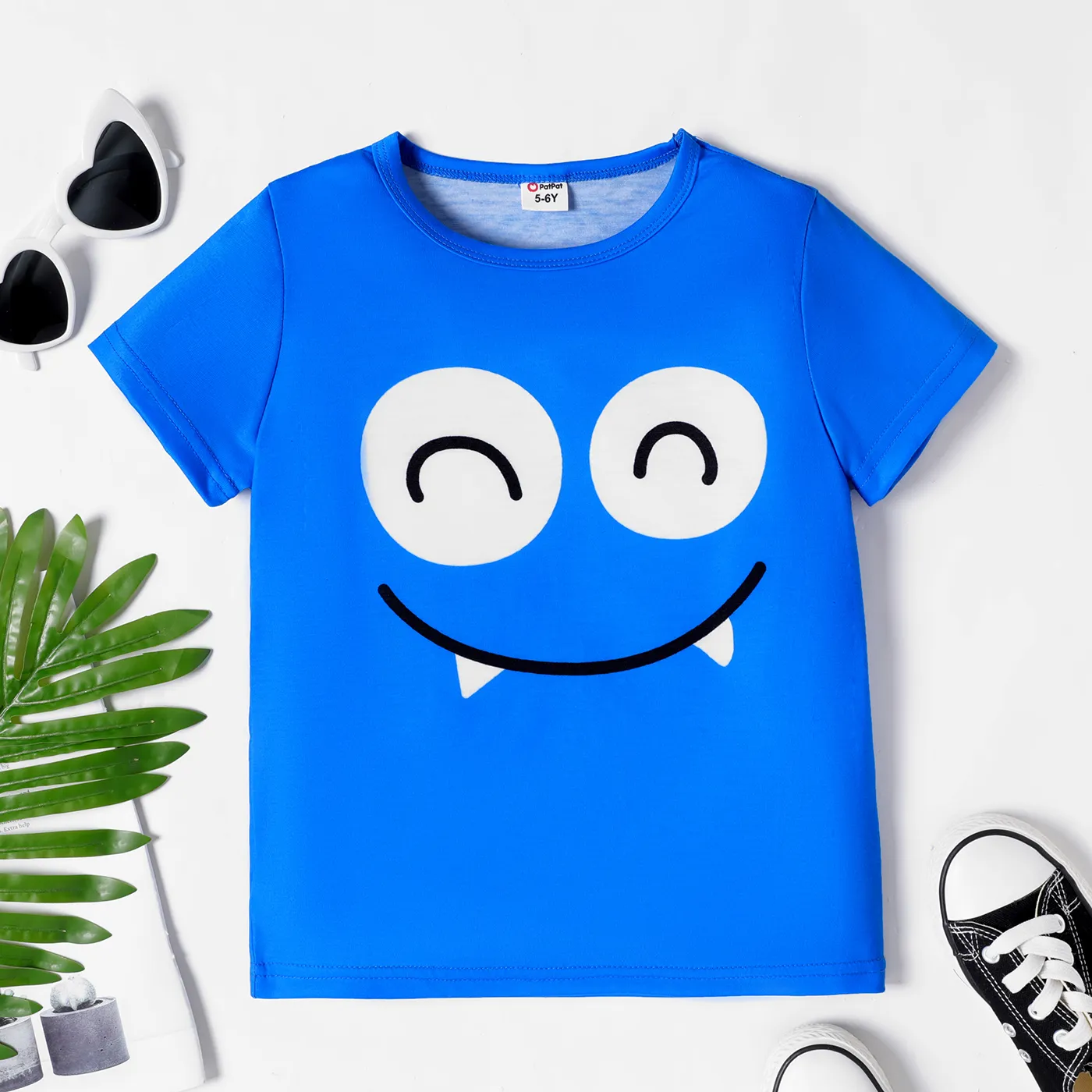 Kid Boy/Kid Girl Face Graphic Print Short-sleeve Tee Blue image 6