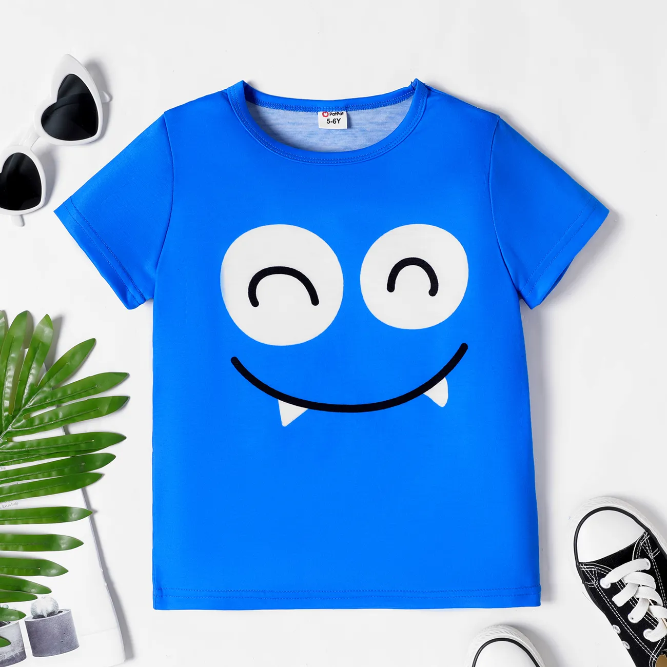 Criança Unissexo Expressões faciais Manga curta T-shirts Azul big image 1