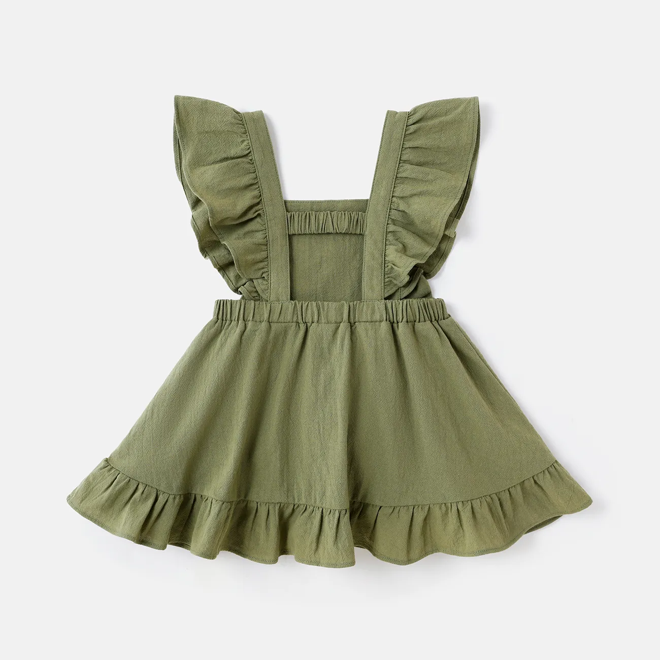 Baby Girl 100% Cotton Bow Front Ruffle Trim Dress SpringGreen big image 1