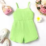 Toddler Girl Solid Color Ribbed Cotton Slip Rompers Green