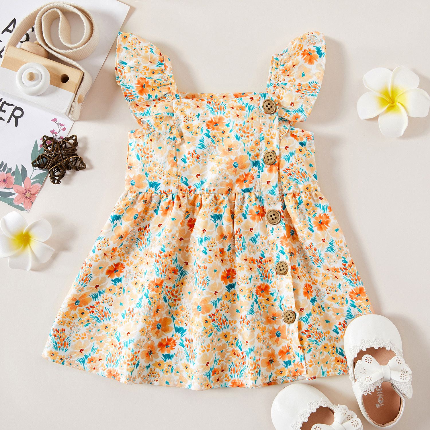 1pc Baby Girl Sleeveless Floral Casual Dress
