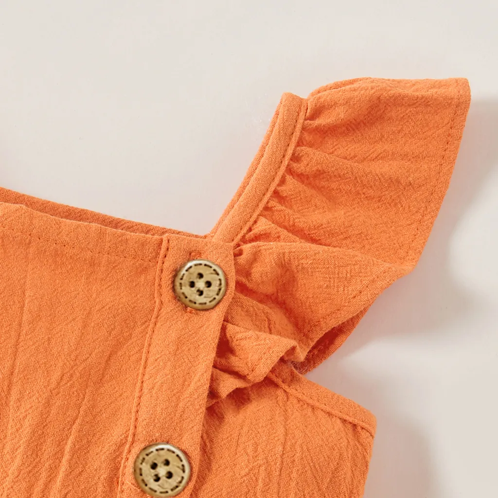 Baby Girl Stripe / Plaid / Solid Flutter-sleeve Dress Naranja big image 1