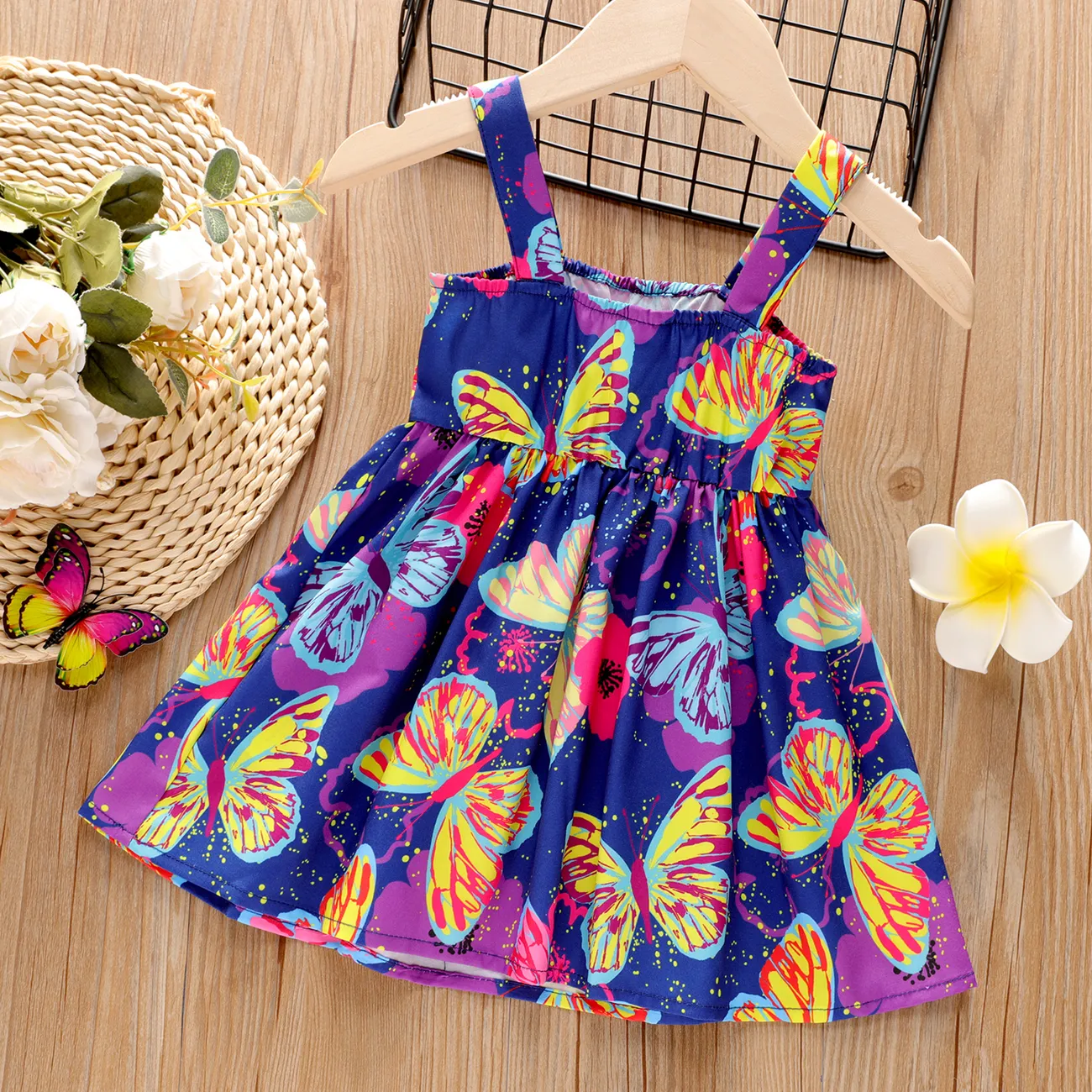 Baby Girl Bow Front Allover Butterfly Print Sleeveless Dress Multi-color big image 1