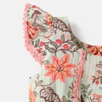 Baby Girl 100% Cotton Crepe Floral Print Lace Detail Flutter-sleeve Jumpsuit  image 4