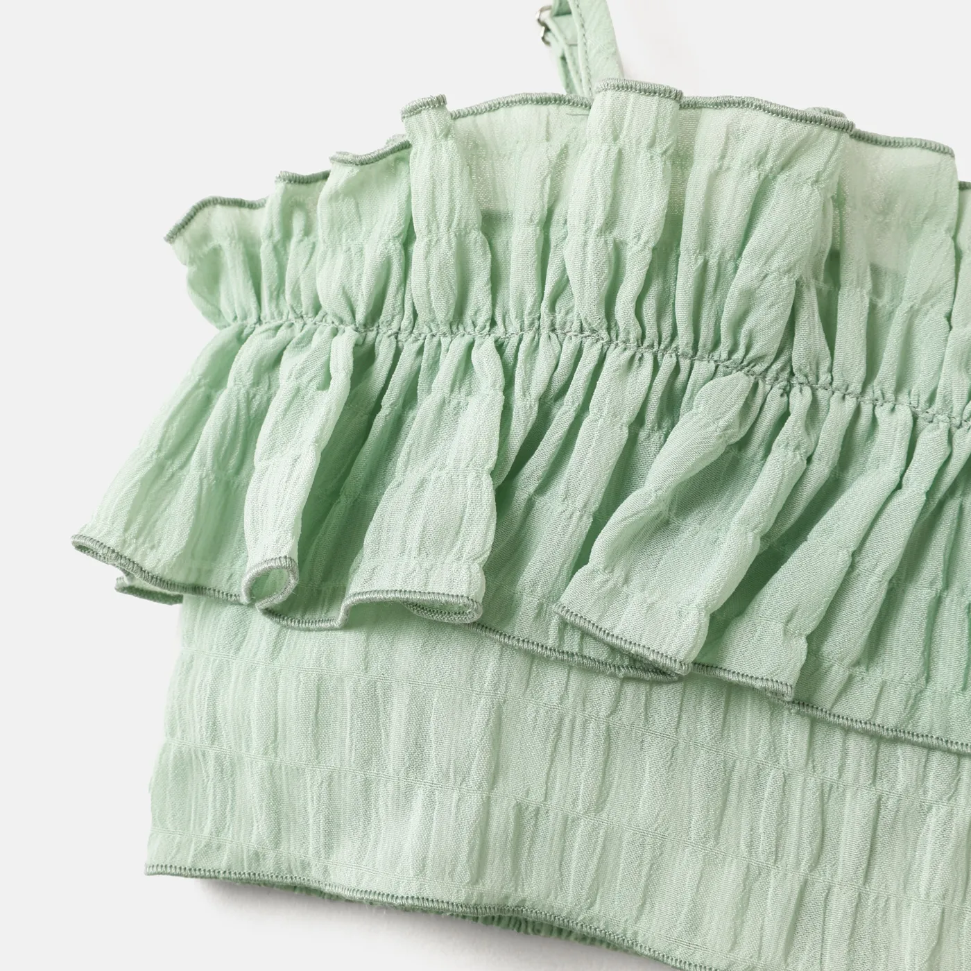 2Pcs Kid Girl Ruched Smocked Camisole & Shorts Set Green image 3