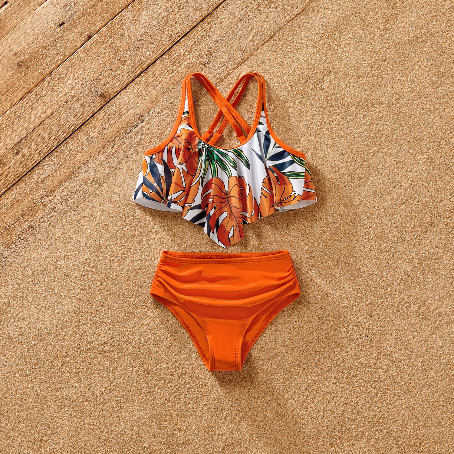 Family Matching Tropical Plant Print Two-piece Swimsuit And Swim Trunks Shorts