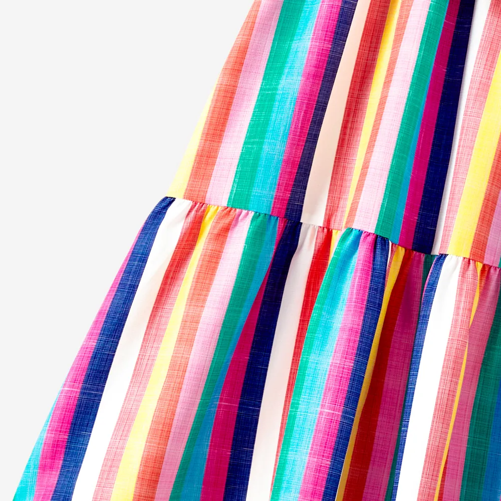 Mommy and Me Colorful Striped Sleeveless Belted Dresses big image 12