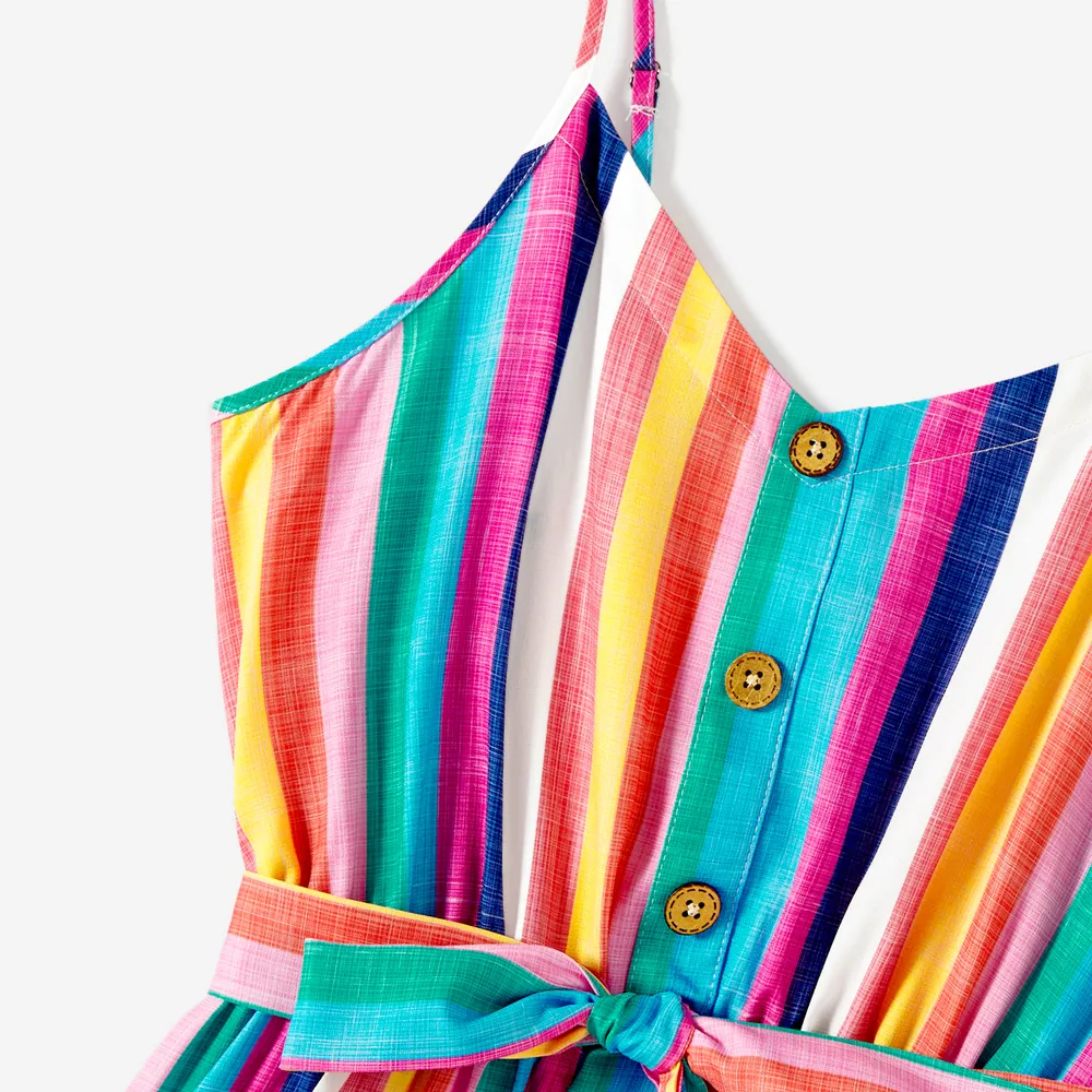 Mommy and Me Colorful Striped Sleeveless Belted Dresses big image 14