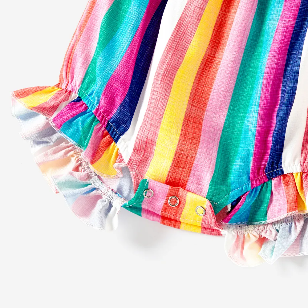 Mommy and Me Colorful Striped Sleeveless Belted Dresses big image 7