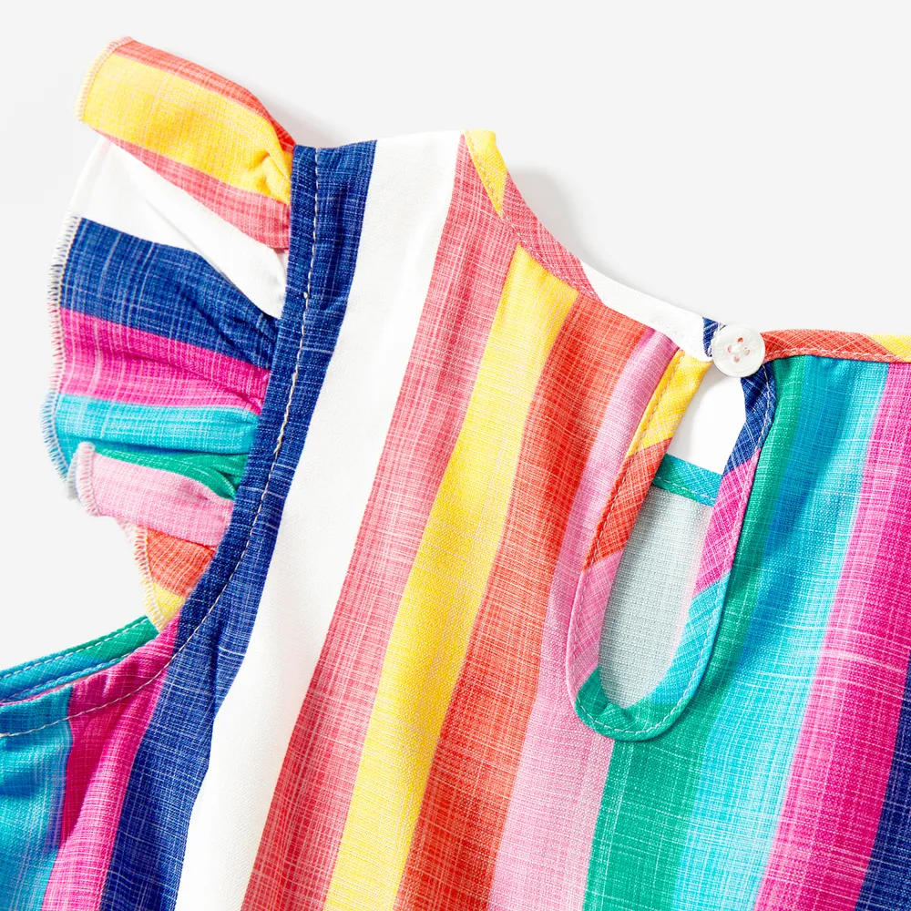 Mommy and Me Colorful Striped Sleeveless Belted Dresses big image 6