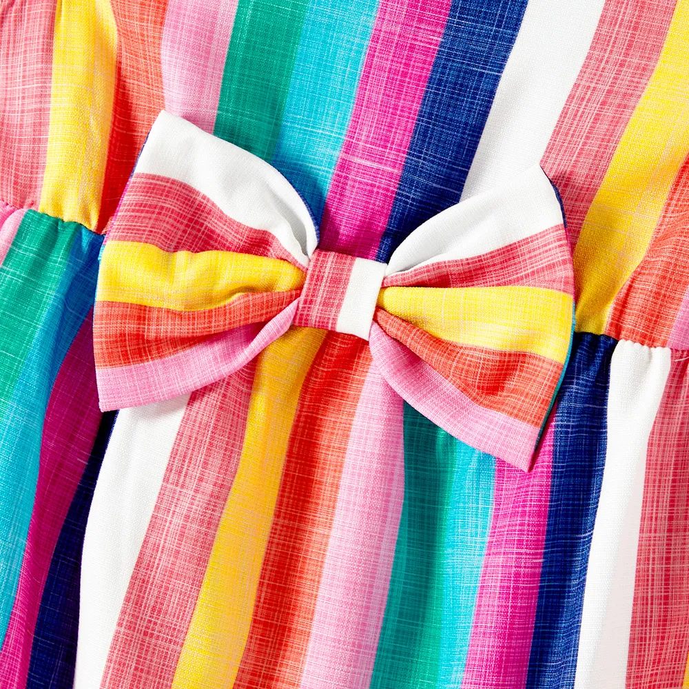 Mommy and Me Colorful Striped Sleeveless Belted Dresses big image 5