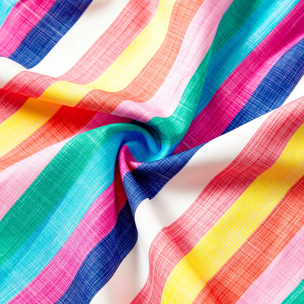 Mommy and Me Colorful Striped Sleeveless Belted Dresses big image 8