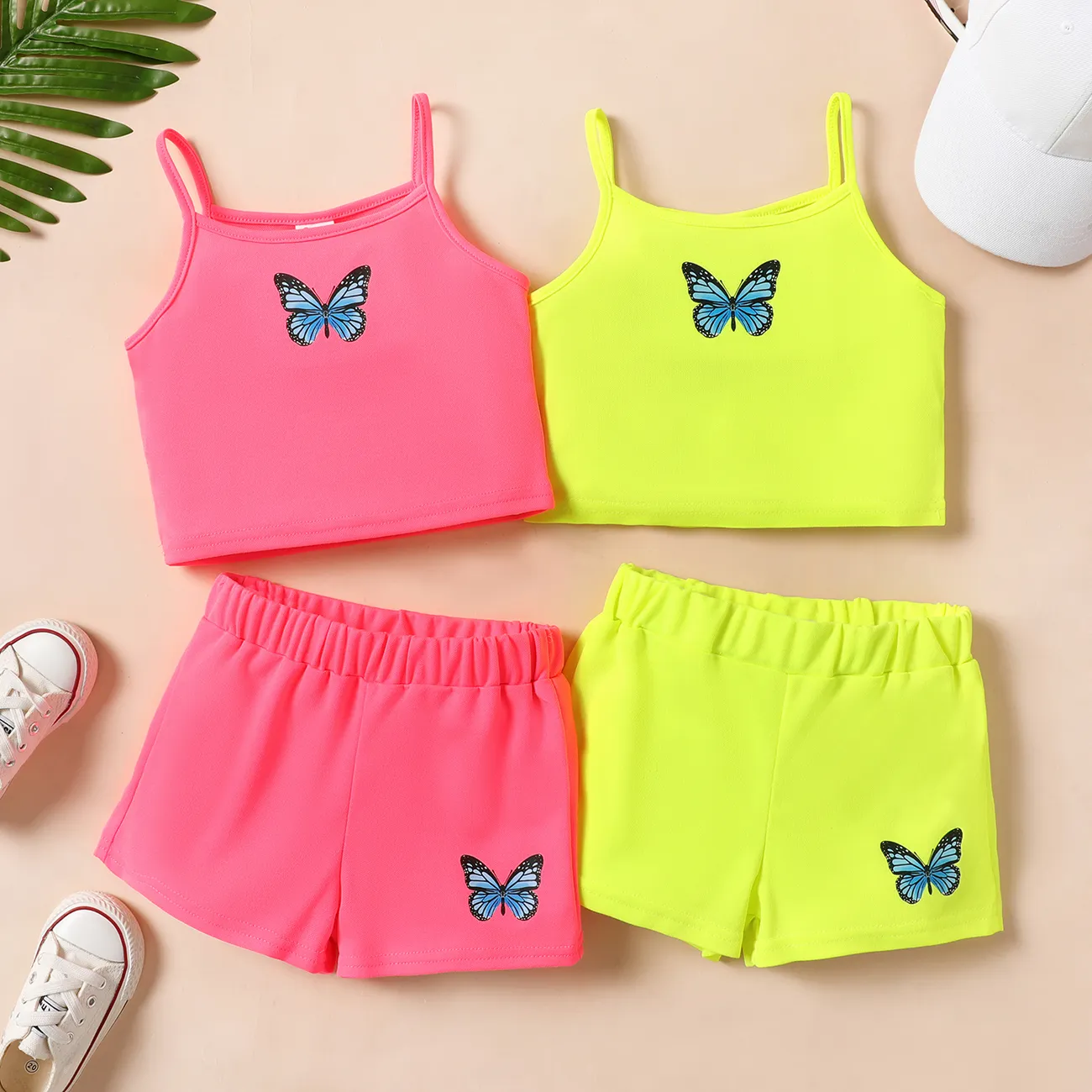 2 unidades Niño pequeño Chica Camiseta sin mangas A la moda Mariposa conjuntos de chaleco Roseo big image 1