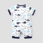 Baby Boy Cotton Ribbed Allover Shark Print Short-sleeve Romper  image 2