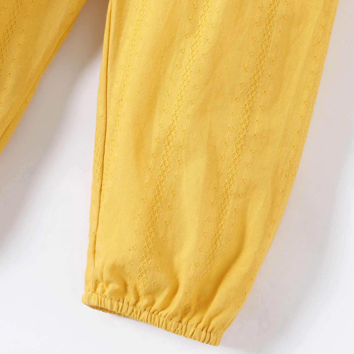 Baby Girl 100% Cotton Floral Embroidered Ruffle Trim Jumpsuit Pants Yellow image 4