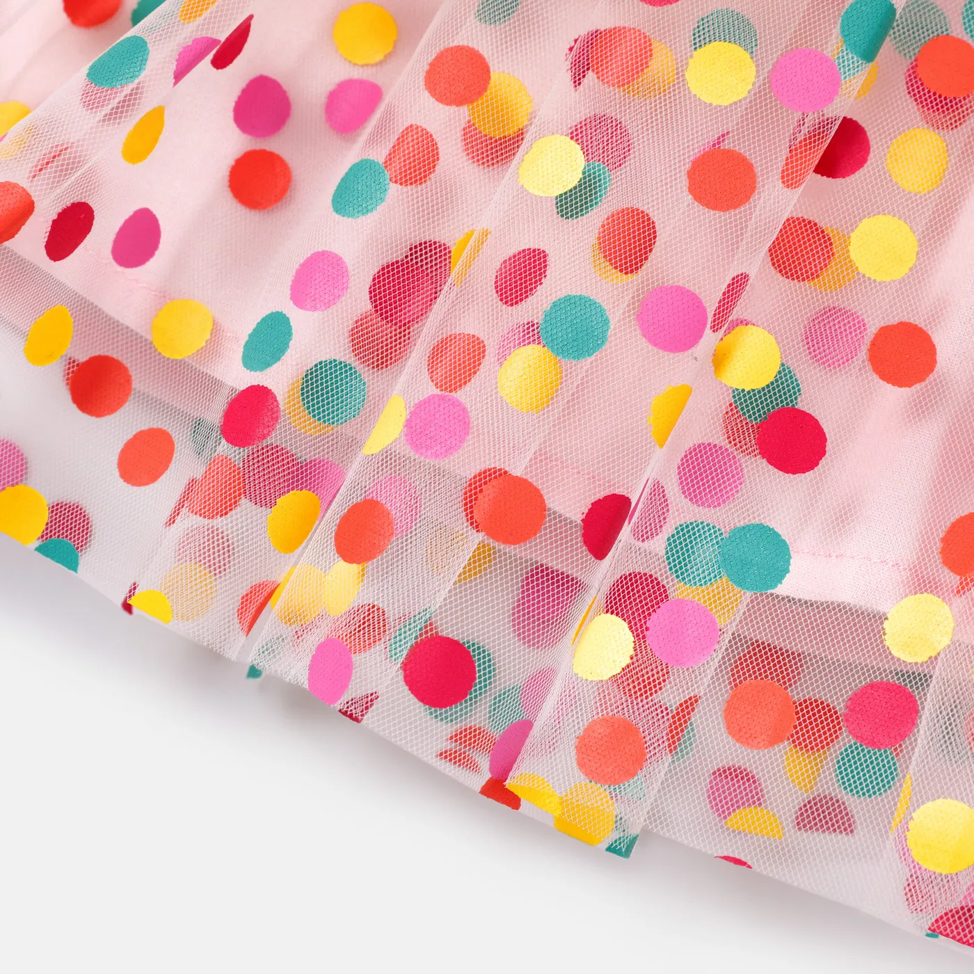 Baby Girl Sleeveless Cotton Ruffled Letter Print Colorful Dots Mesh Fairy Dress Pink image 5