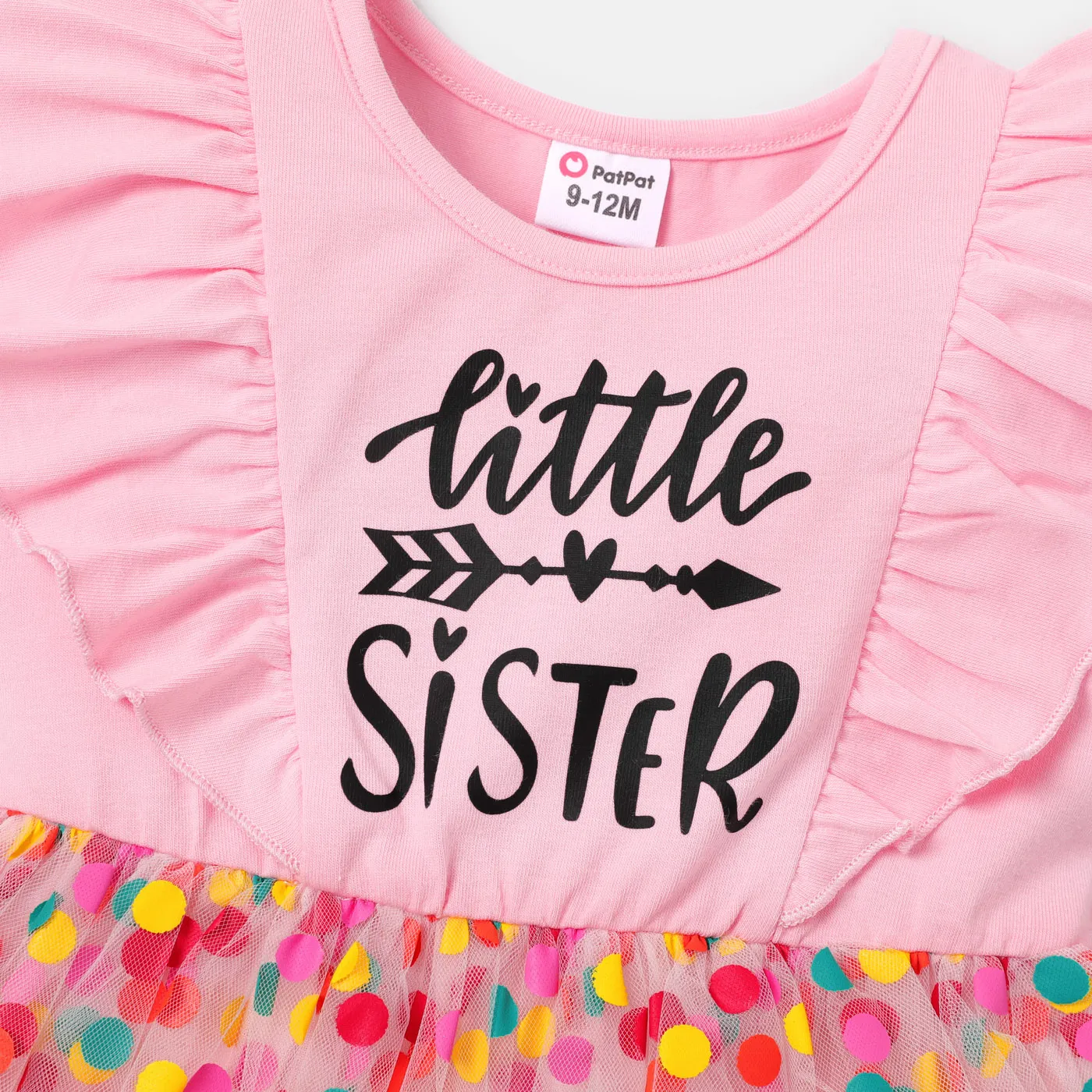 Baby Girl Sleeveless Cotton Ruffled Letter Print Colorful Dots Mesh Fairy Dress Pink image 4