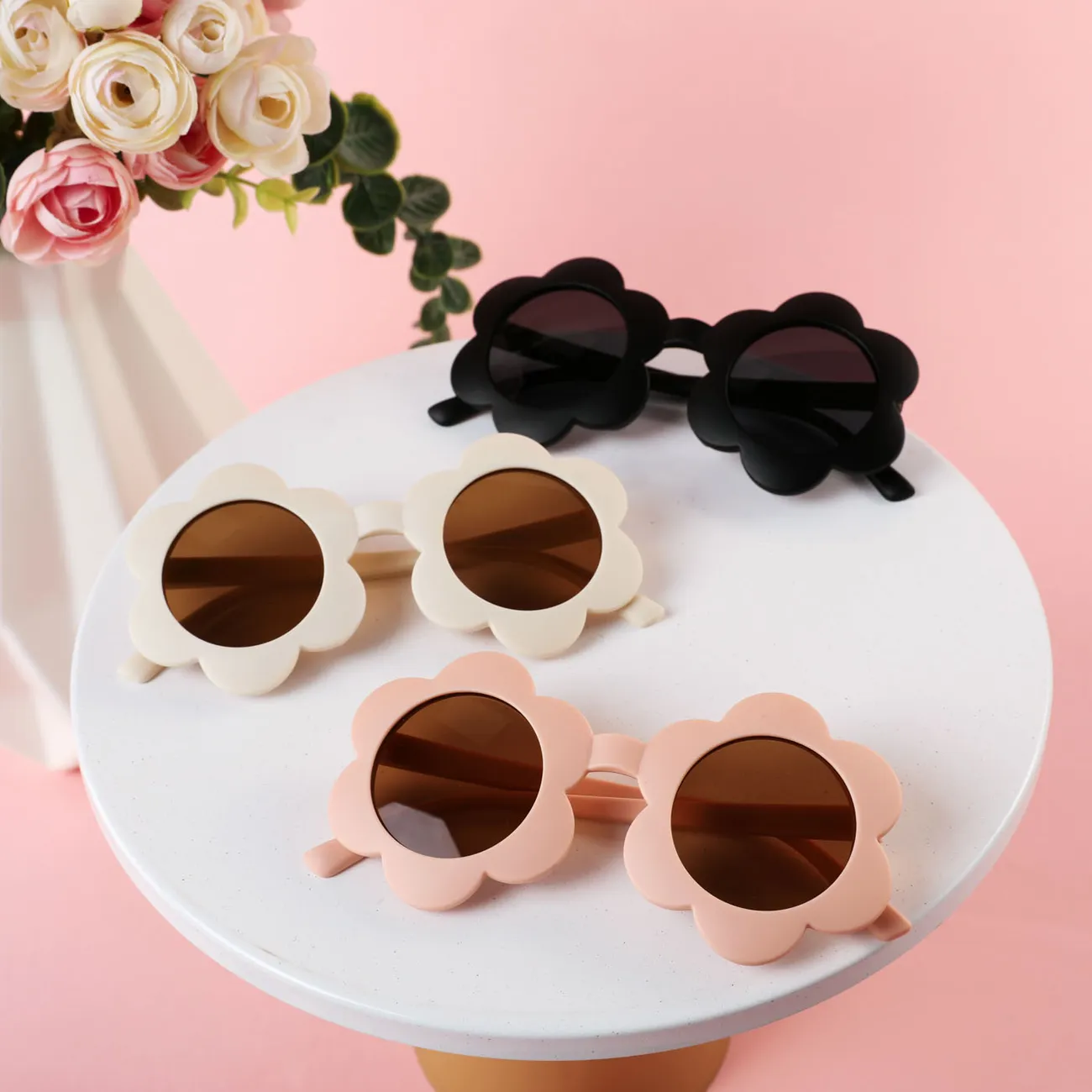 Kids Fashion Flower Shape Frame Decorative Glasses (With Glasses Case) Pink big image 1
