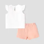 2pcs Toddler Girl 100% Cotton Butterfly Embroidered Ruffled Sleeveless Tee and Belted Shorts Set  image 2