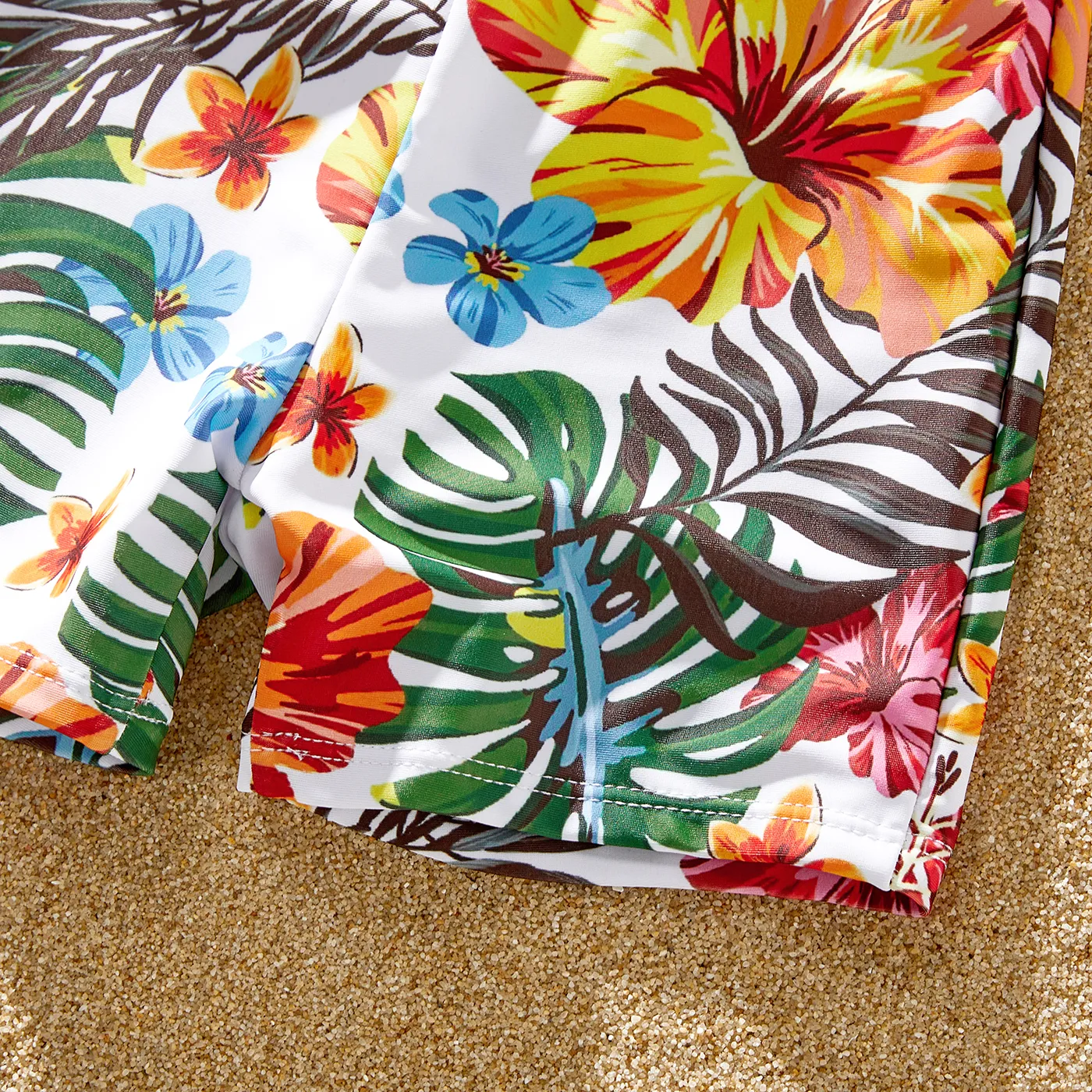 Family Matching Allover Tropical Plant Print Strappy Two-piece Swimsuit and Swim Trunks Shorts White image 5