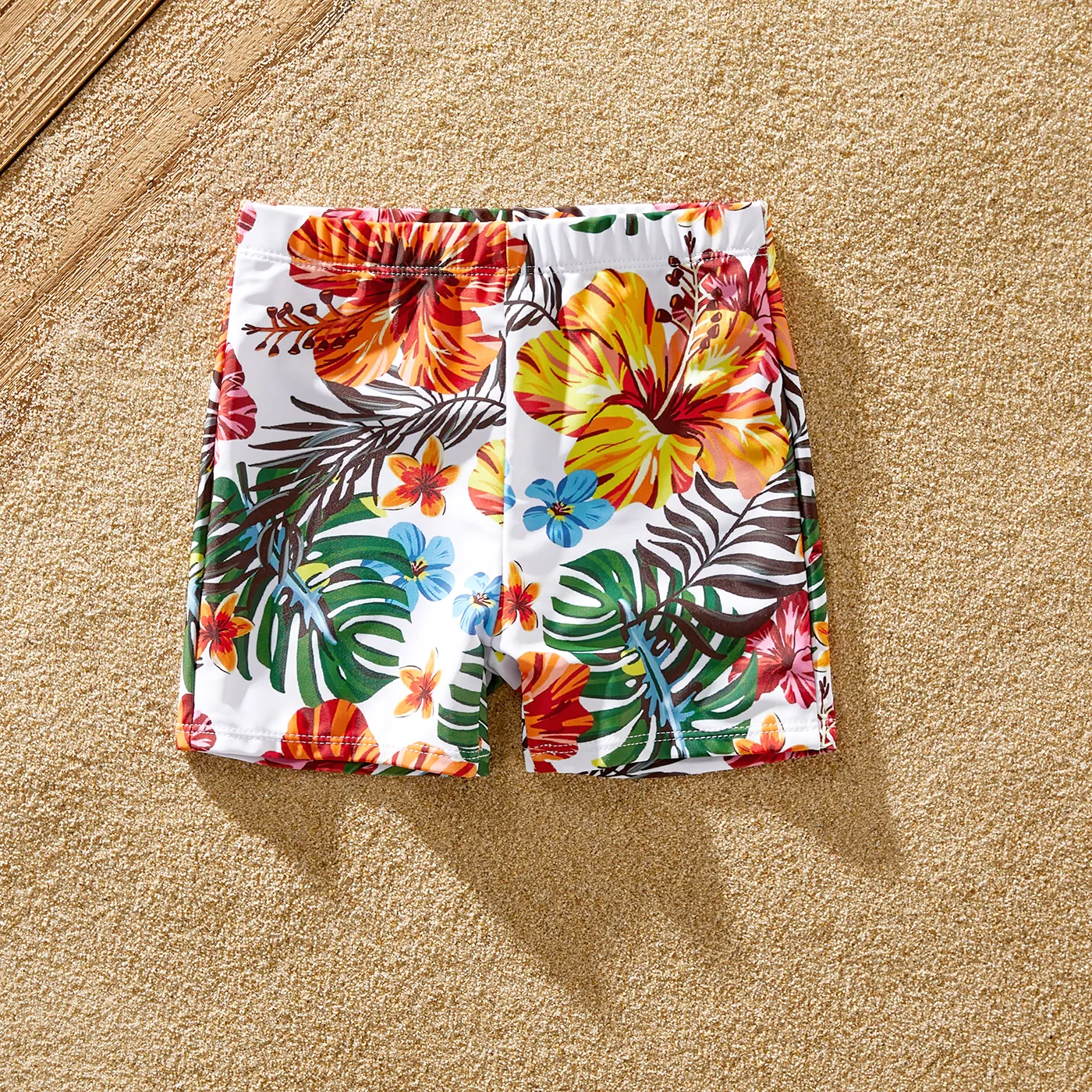 Family Matching Allover Tropical Plant Print Strappy Two-piece Swimsuit and Swim Trunks Shorts White image 4