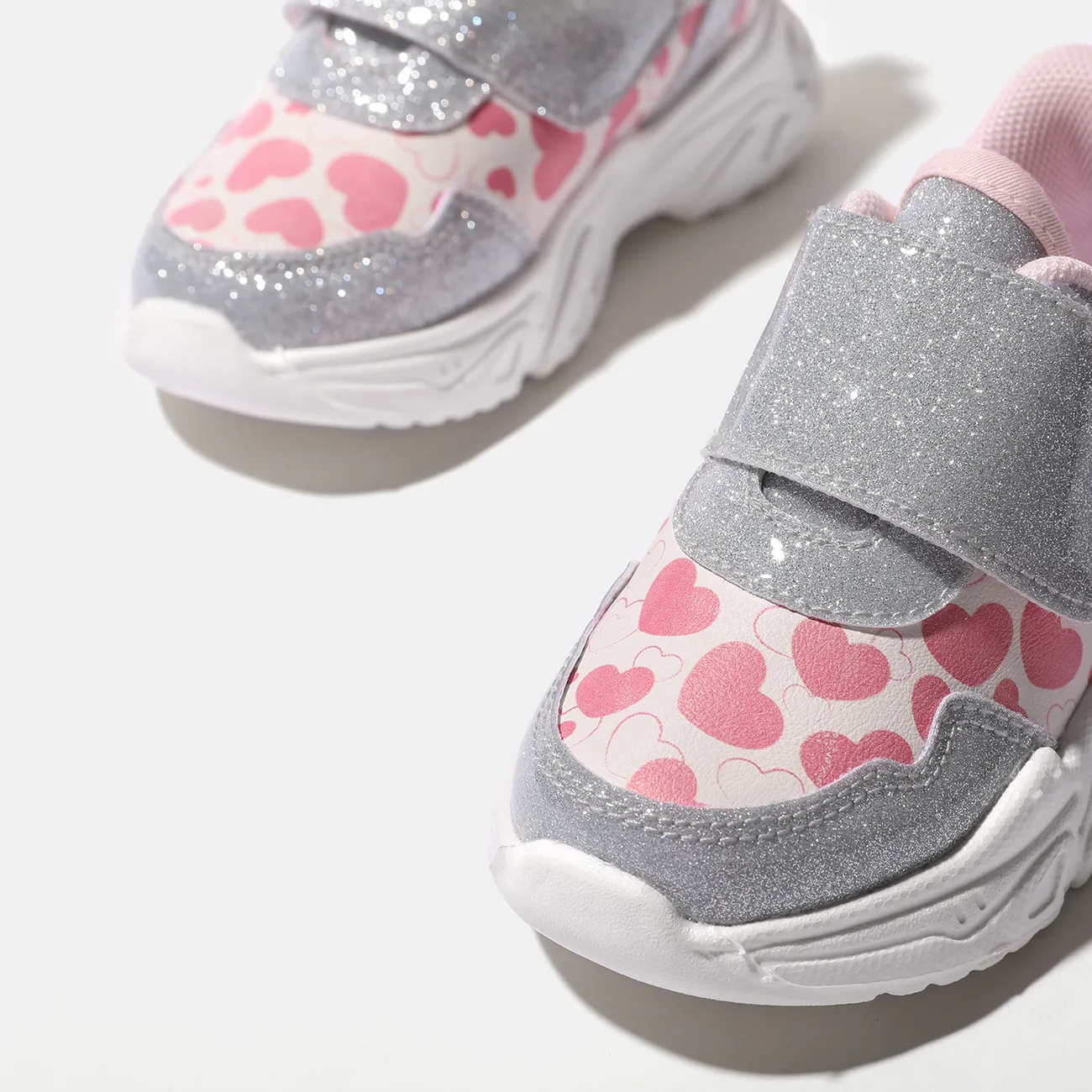 Toddler / Kid Heart Pattern Glitter Velcro Sneakers Beige big image 1