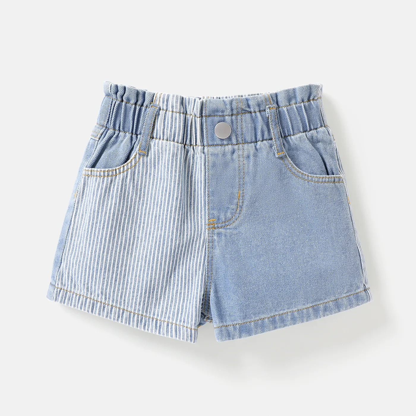 Toddler Girl Striped Splice Denim Shorts  big image 1