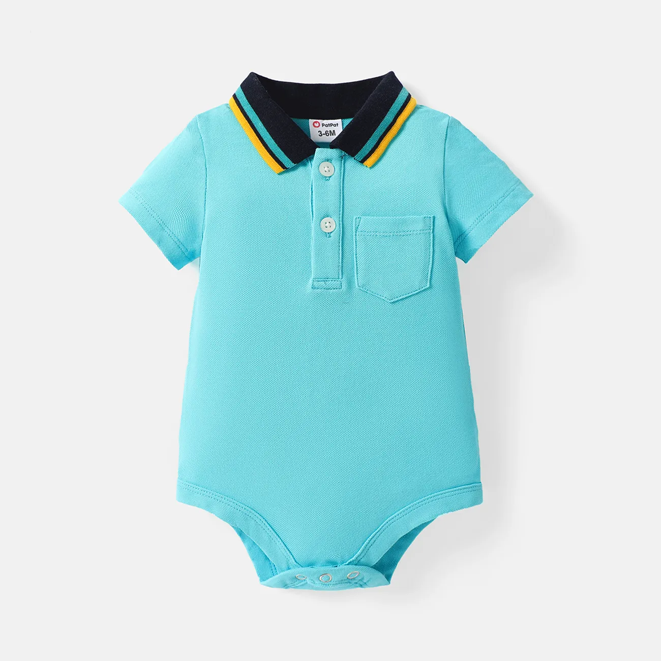 Baby Boy 100% Cotton Contrast Polo Collar Short-sleeve Romper Mint Green big image 1