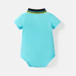 Baby Boy 100% Cotton Contrast Polo Collar Short-sleeve Romper Mint Green image 2