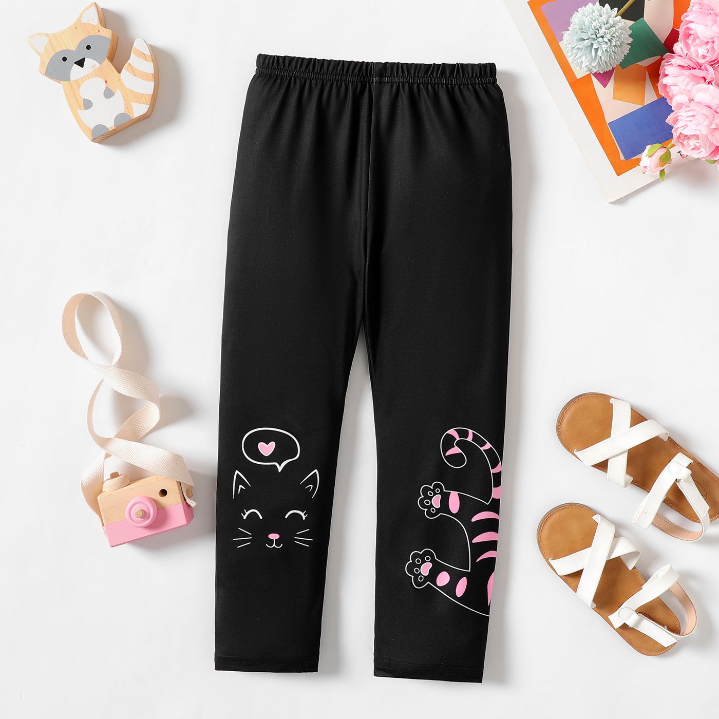 

Kid Girl Kitty Print Elasticized Leggings