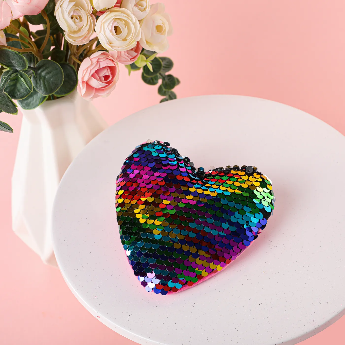 Kids Sequin Decor Heart Shape Coin Purse