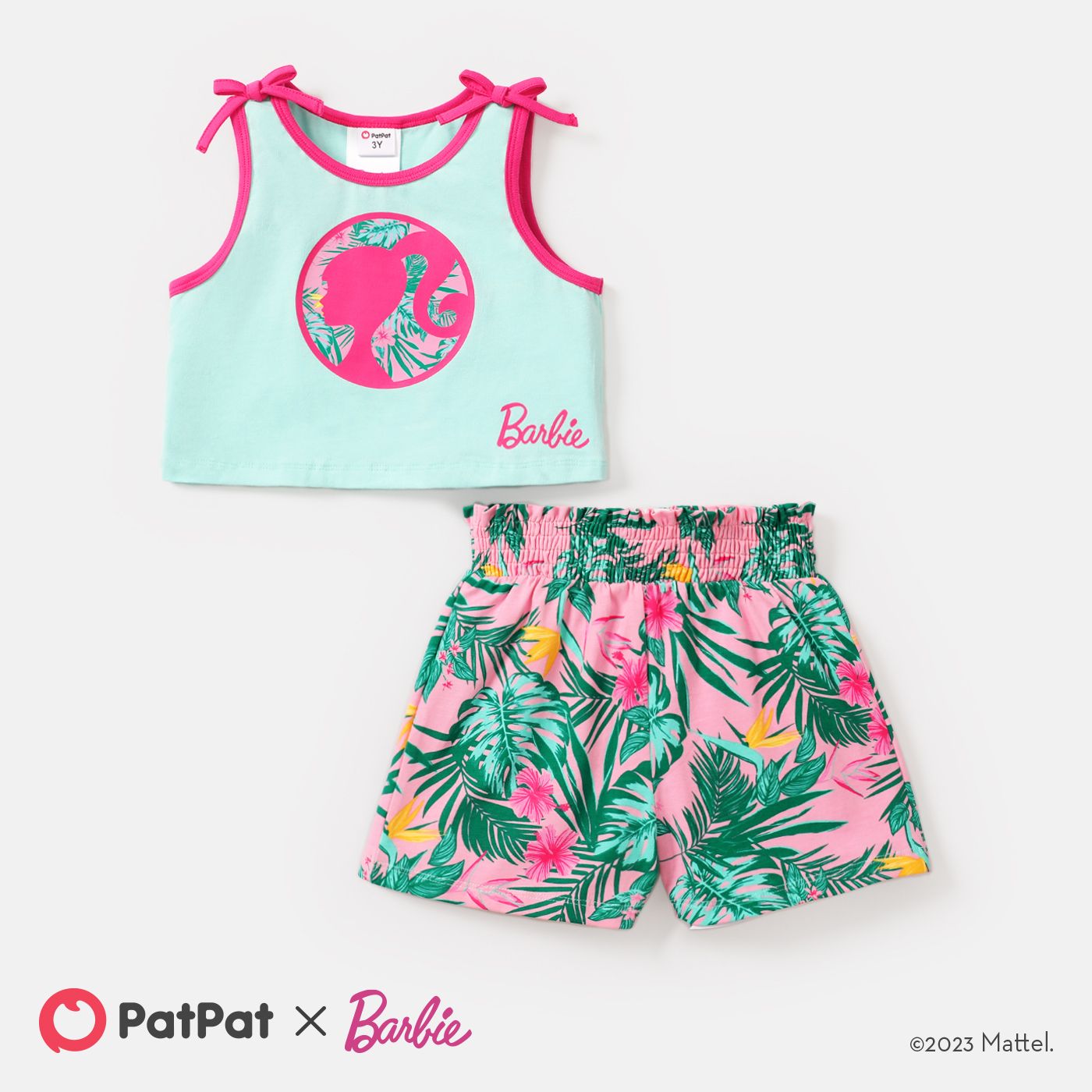 

Barbie Toddler Girl 2pcs Bowknot Design Cotton Tank Top and Floral Print Shorts Set