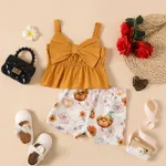 2pcs Toddler Girl Bowknot Design Camisole and Floral Print Shorts Set DarkOrange