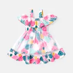 Baby Girl Allover Plant Print Cold Shoulder Sleeveless Ruffled Mesh Dress  image 2