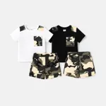 2pcs Toddler Boy Pocket Design Short-sleeve Tee and Camouflage Print Shorts Set White image 2