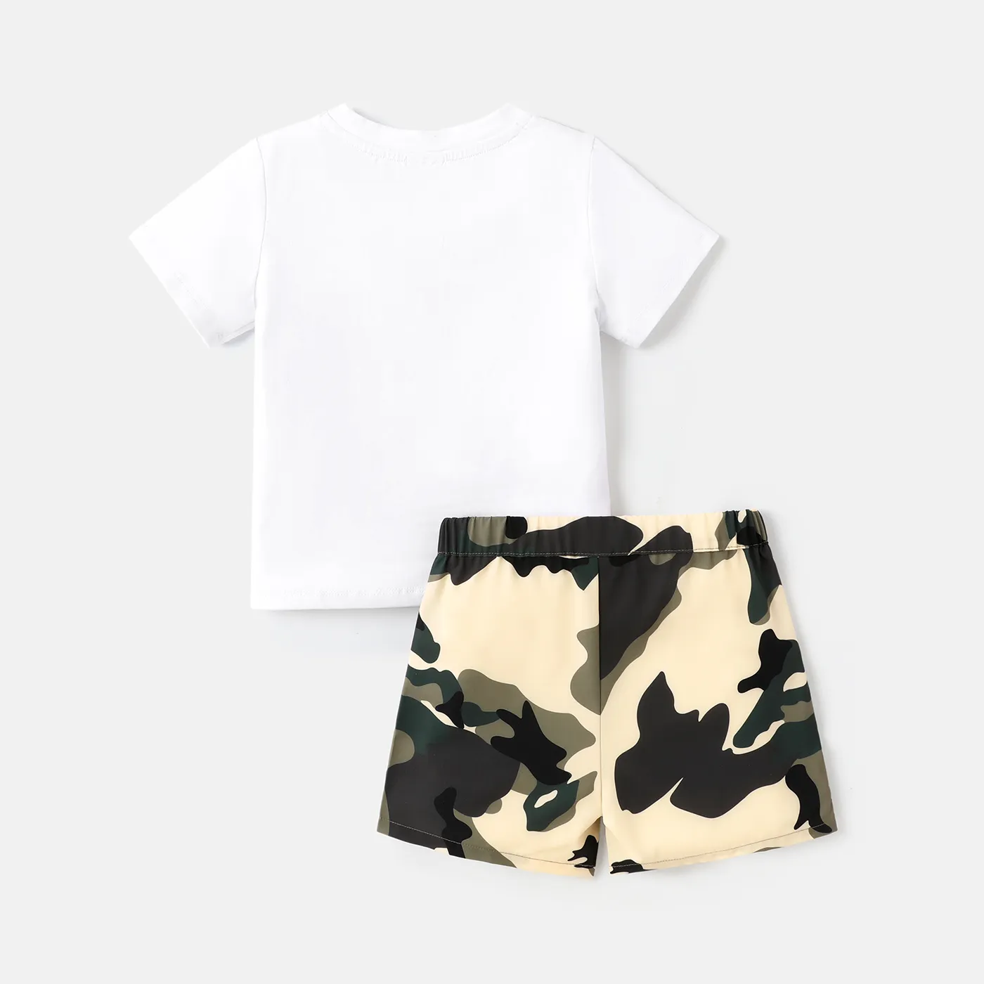 2pcs Toddler Boy Pocket Design Short-sleeve Tee and Camouflage Print Shorts Set White image 3