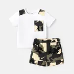 2pcs Toddler Boy Pocket Design Short-sleeve Tee and Camouflage Print Shorts Set White